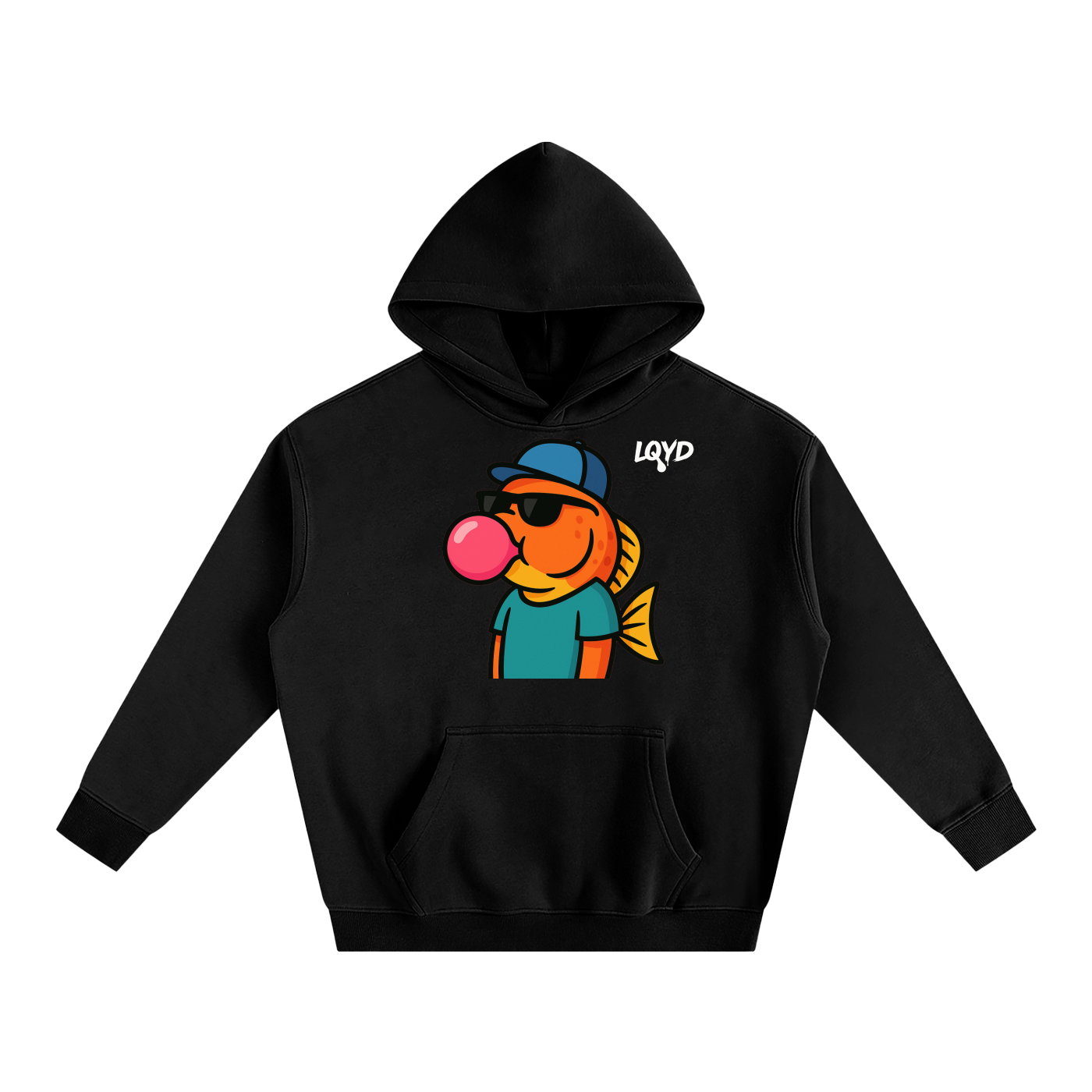 LQYD ADULT| BUBBLEGUM FISH BLACK EDITION BAGGY HOODIE