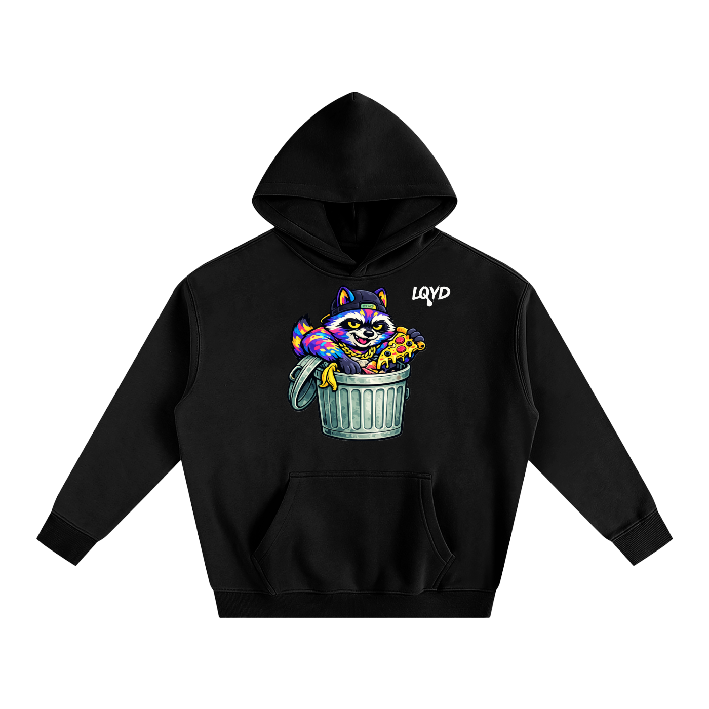 LQYD ADULT| DUMPSTER DIVING RACCOON BLACK EDITION BAGGY HOODIE