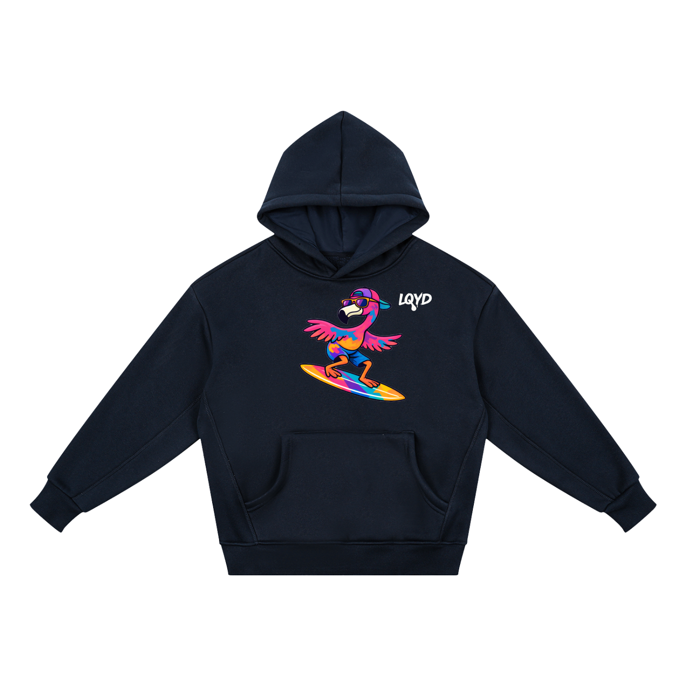 LQYD YOUTH| SURF'S UP FLAMINGO DARK BAGGY HOODIE