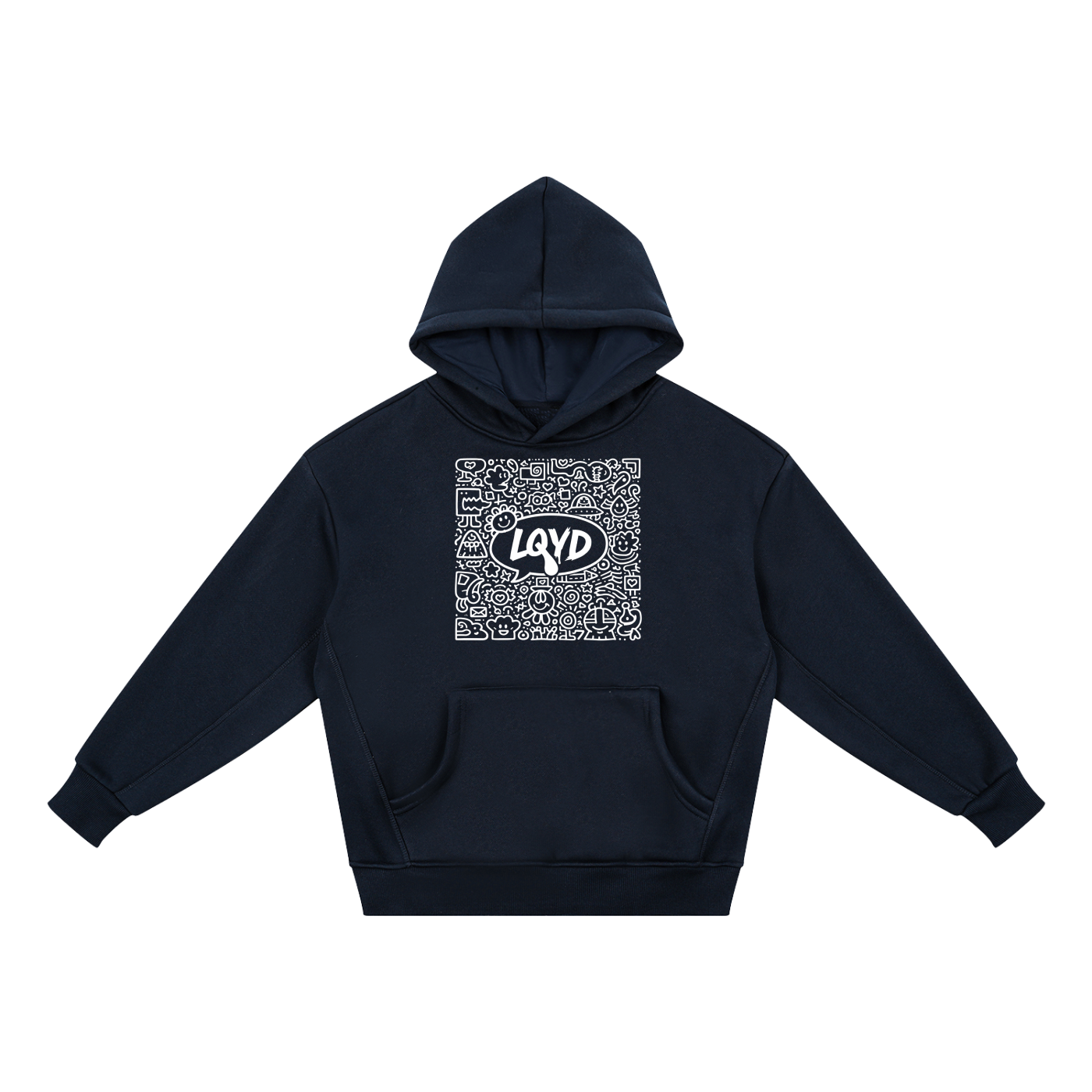 LQYD YOUTH| WHITE DOODLE DARK BAGGY HOODIE
