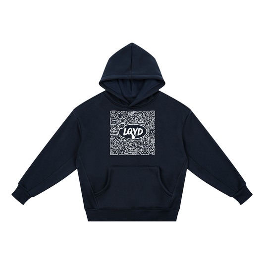 LQYD YOUTH| WHITE DOODLE DARK BAGGY HOODIE